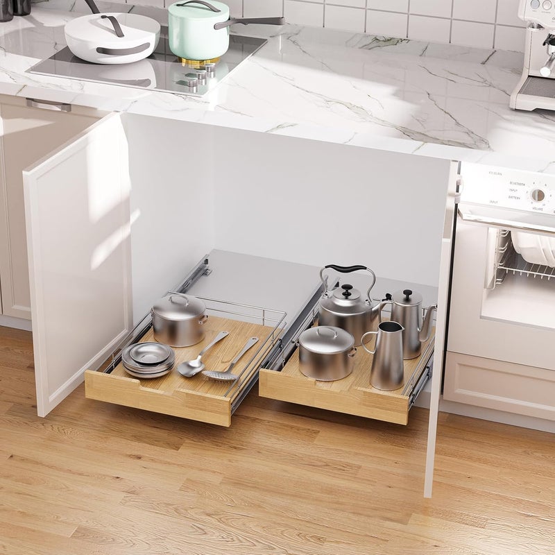 Sikarou Pull Out Cabinet Organizer,Heavy-Duty Slide Out Shelf, Wood And Wire Basket, Pull Out Drawer for for Kitchen Under Sink Space, Pantry, Bathroom (11 * 21 WM) - Image 5